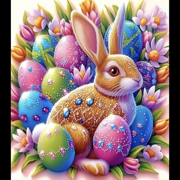None Other - Easter Egg Bunny Spring Flowers 5D Diamond Painting Kit New